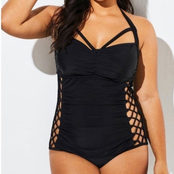 Black Cut Out One Piece Swimsuit Size 3XL - Picture 3 of 6